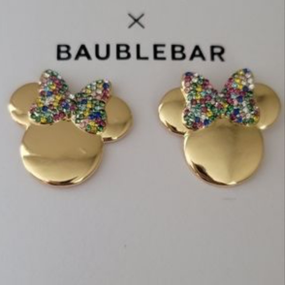 BaubleBar Disney Earrings Minnie Mouse Goldtone Sparkle Bow Earrings